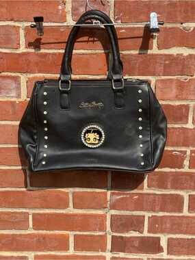 Betty Boop Black Satchel with Rhinestone Emblem and Studs